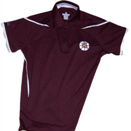 Mendon Basketball Ladies Maroon White Holloway Explosion Golf Shirt